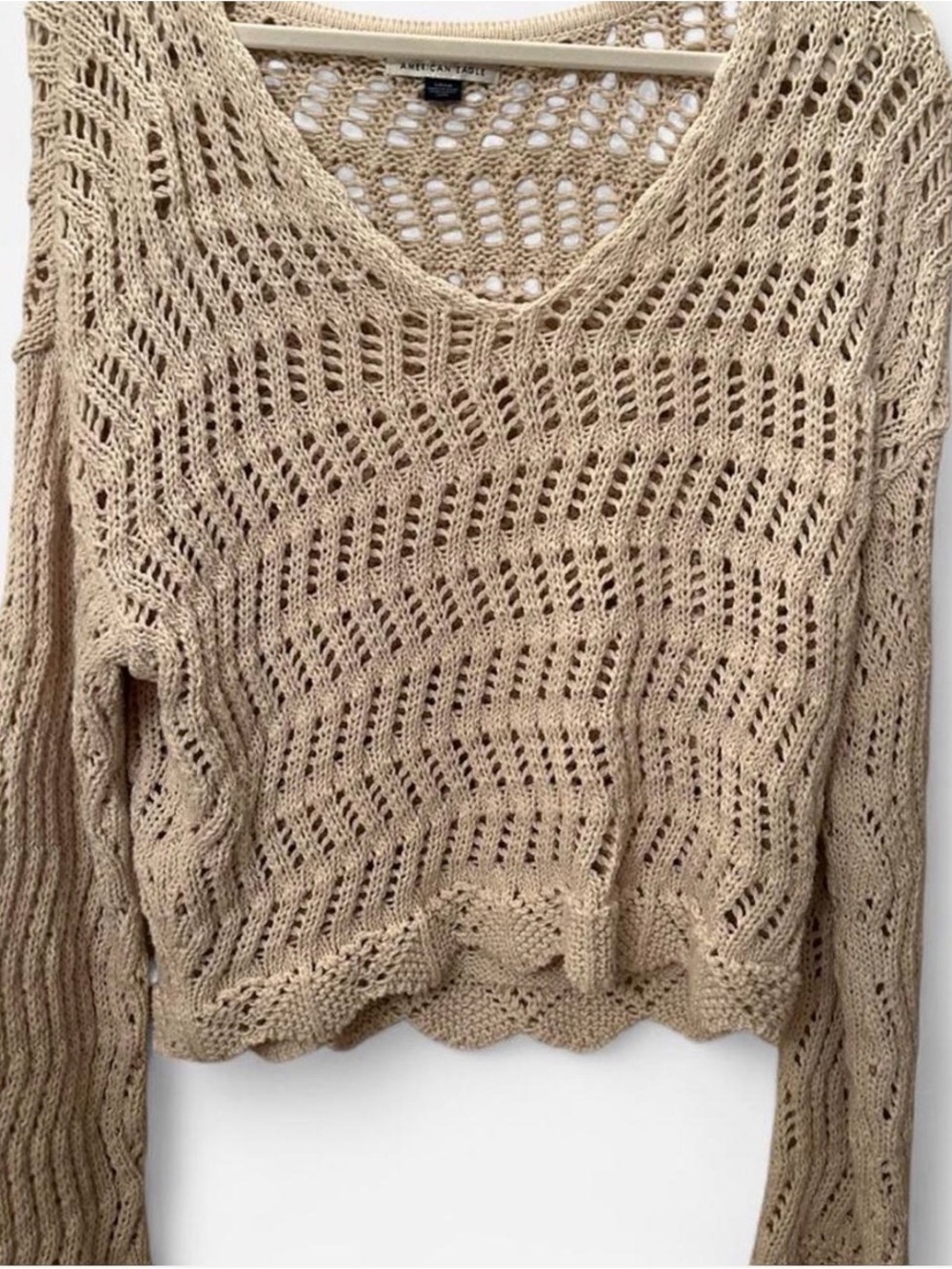 American Eagle Open Knit Crochet Sweater Cream/Beige, Size S
